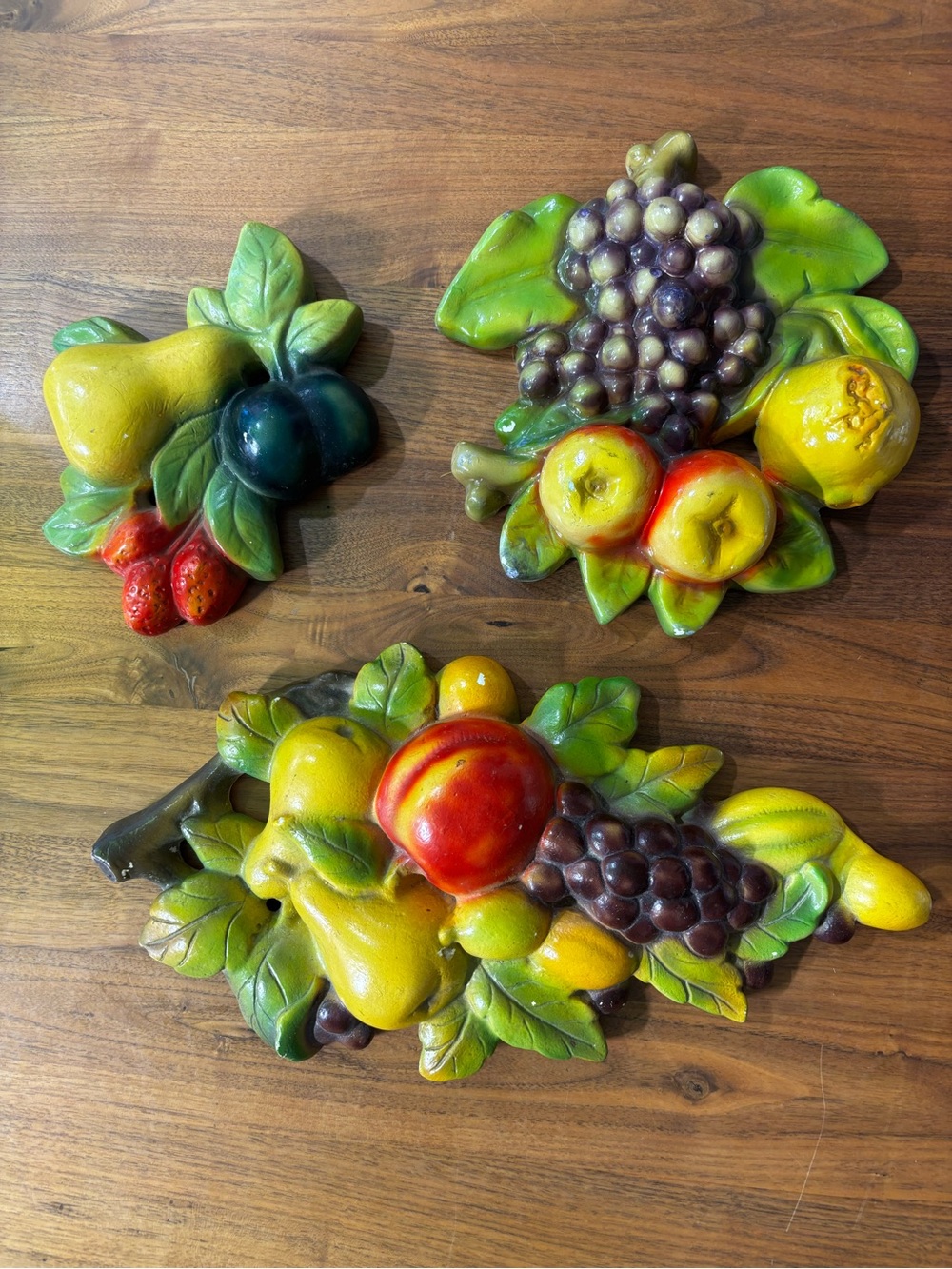 VTG MCM Devon Ware Chalkware Fruit Wall Plaques Set of 3